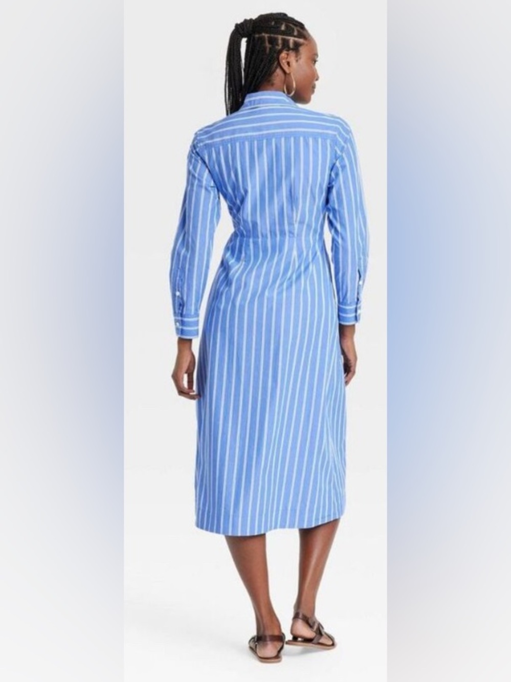 Universal Thread Striped Blue Button-Front Shirt Dress with Waist Tie - Picture 2 of 3